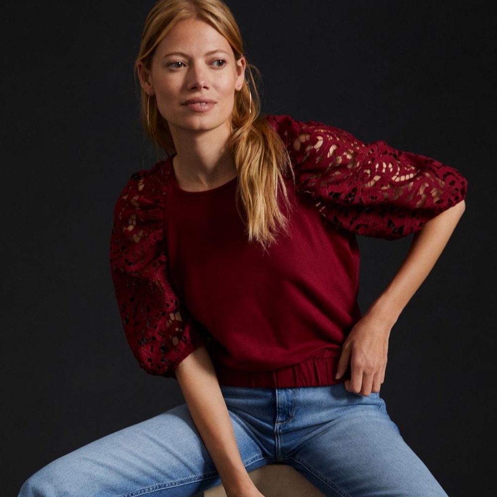 Stylish Red Lace Sleeve Top
